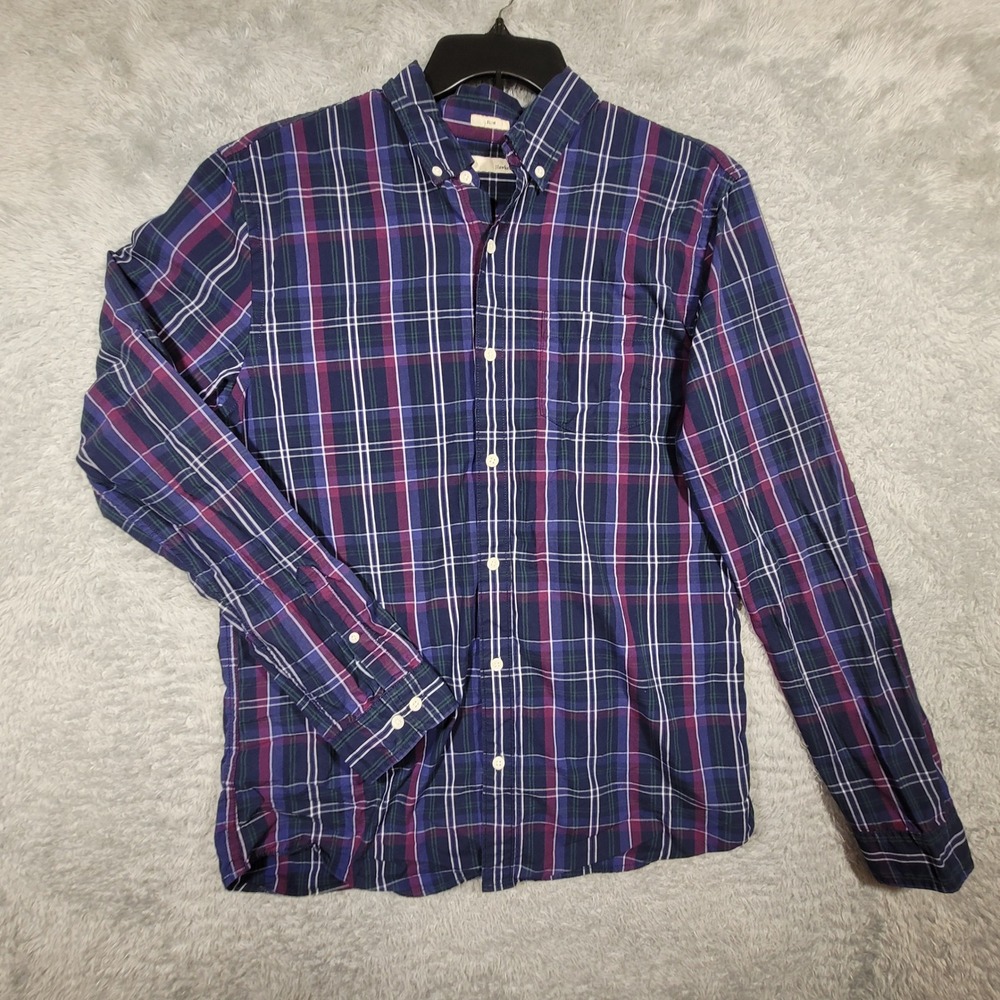Hawker Rye Slim Fit Plaid Button Shirt Men Large Blue Purple Long Sleeve Casual